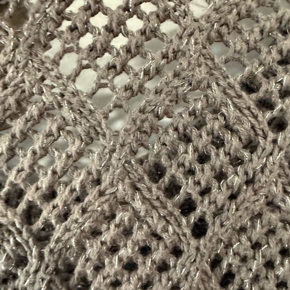 LOFT Metallic Pointelle Knit Sweater Open Weave Subtle Shimmer Taupe Size Medium - Picture 5 of 10